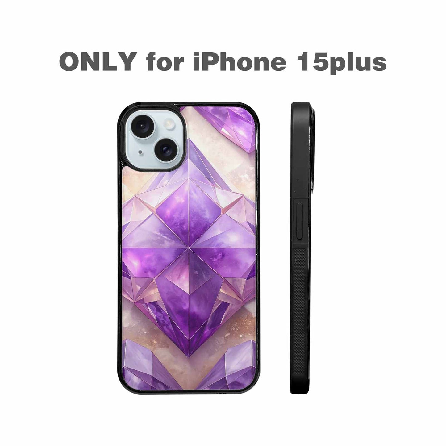 iPhone 15 Plus Case — Amethyst Crystal Art Pattern, Custom Made Phone Cover