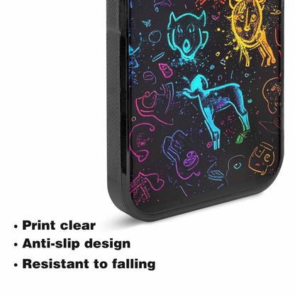 iPhone 15 Plus Case — Neon Glow Outline Icon Pattern Hundreds, Custom Made Phone Cover