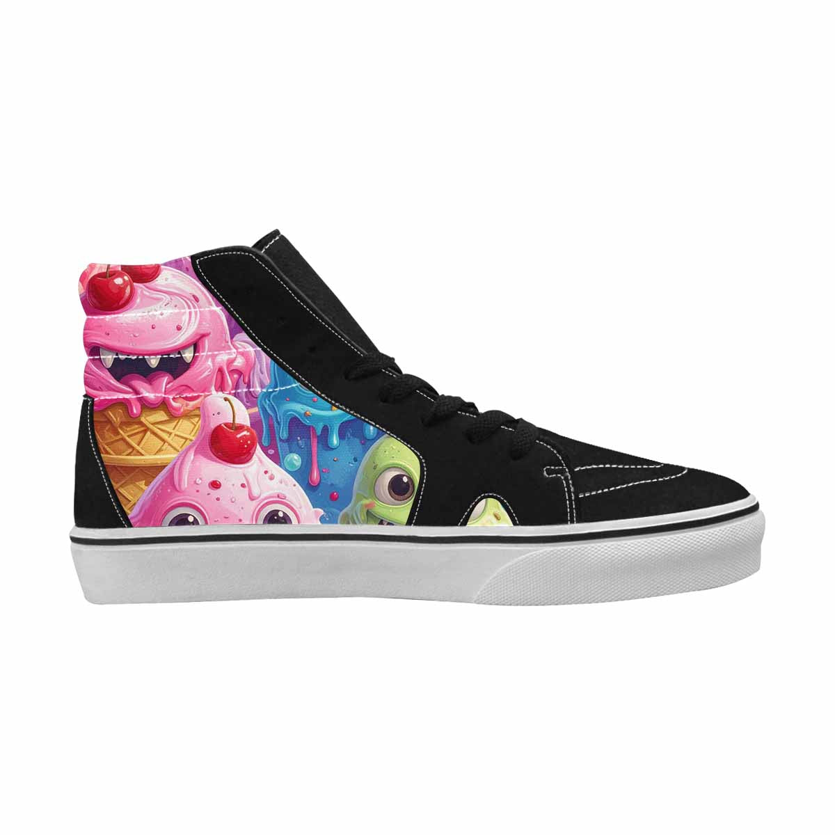 WOMEN'S Melting Icecream Monster Cherry High Top Canvas Wallpaper Art Custom Shoes
