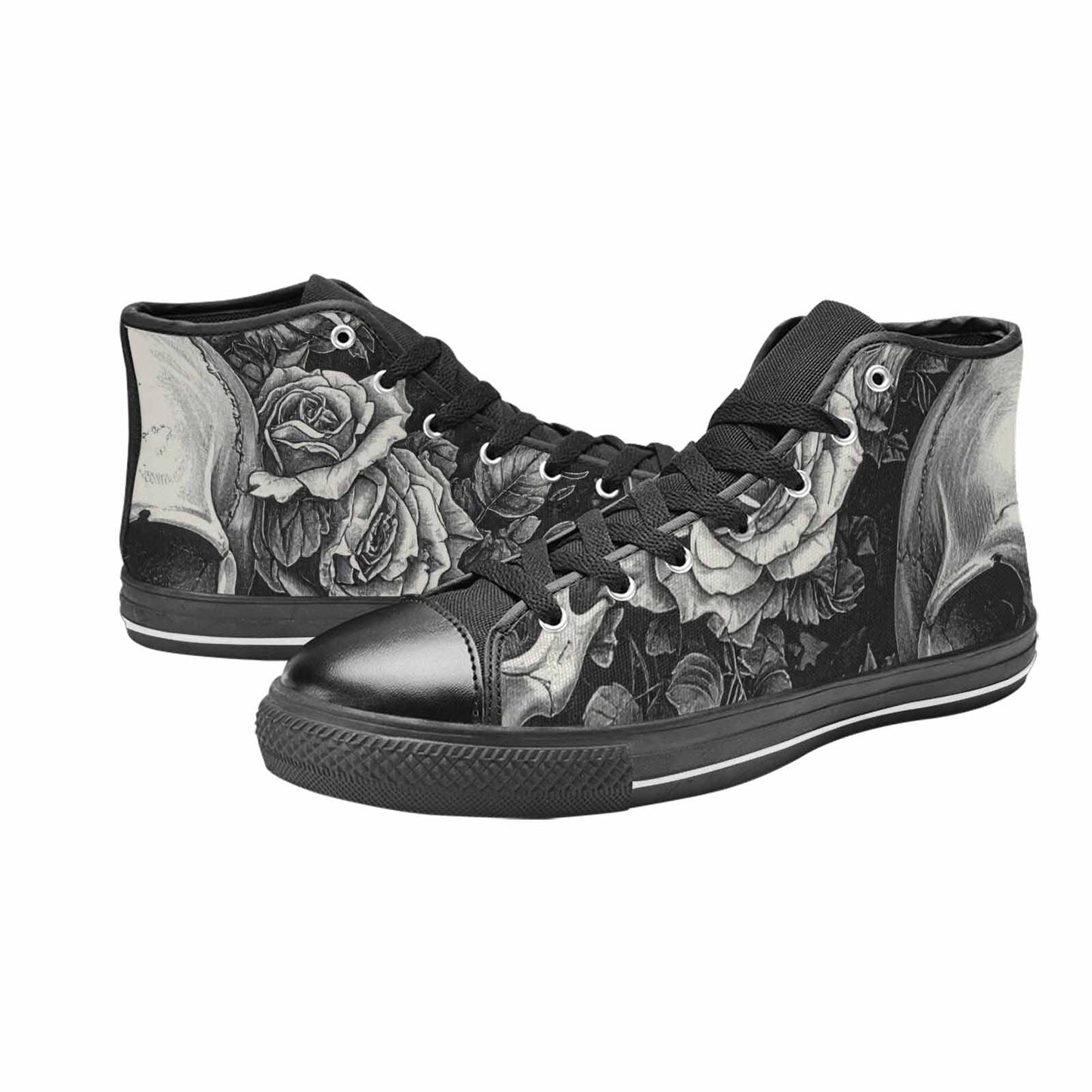 MEN'S Skulls Roses Pen Ink High Top Canvas Vibrant Chaos Shoes