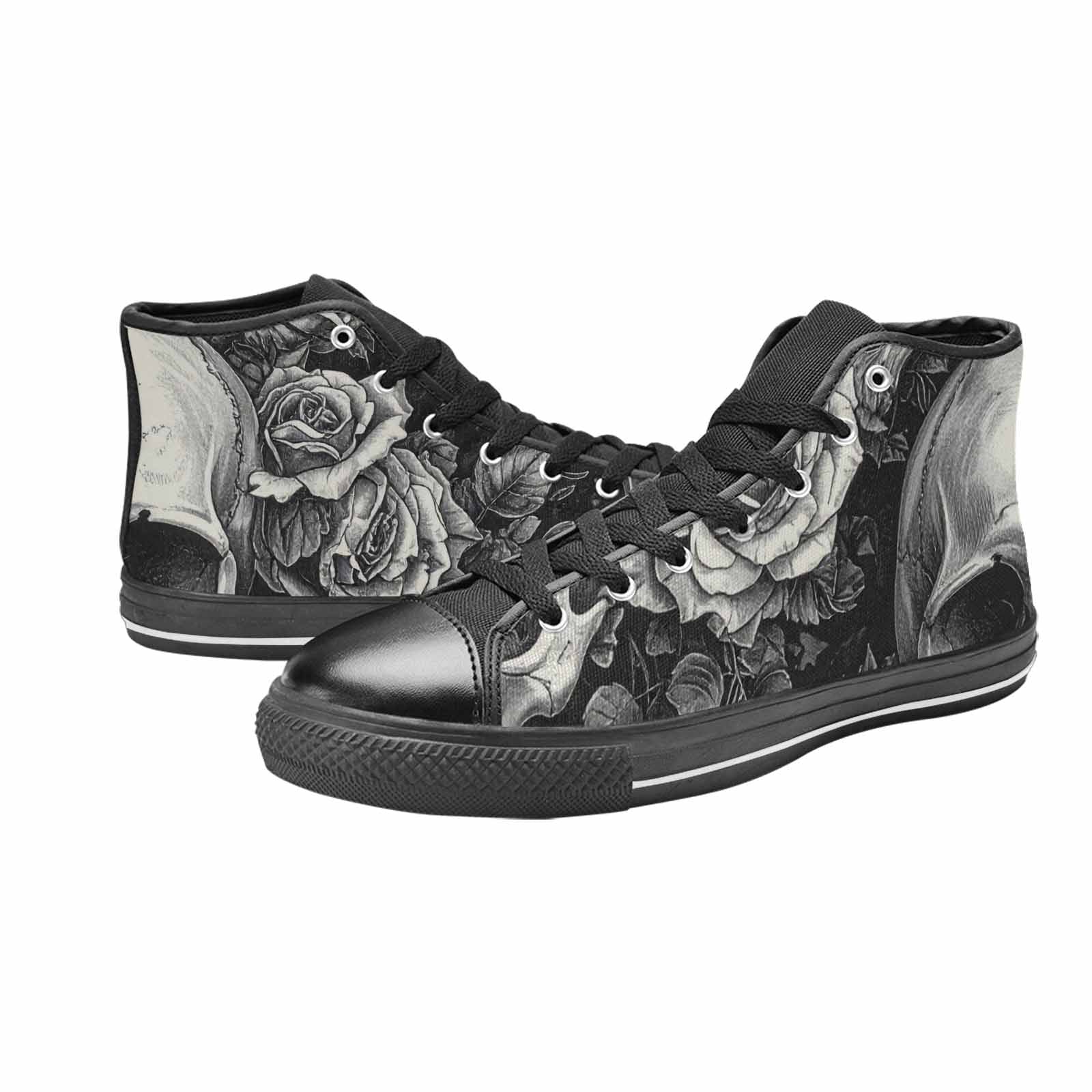 MEN'S Skulls Roses Pen Ink High Top Canvas Vibrant Chaos Shoes