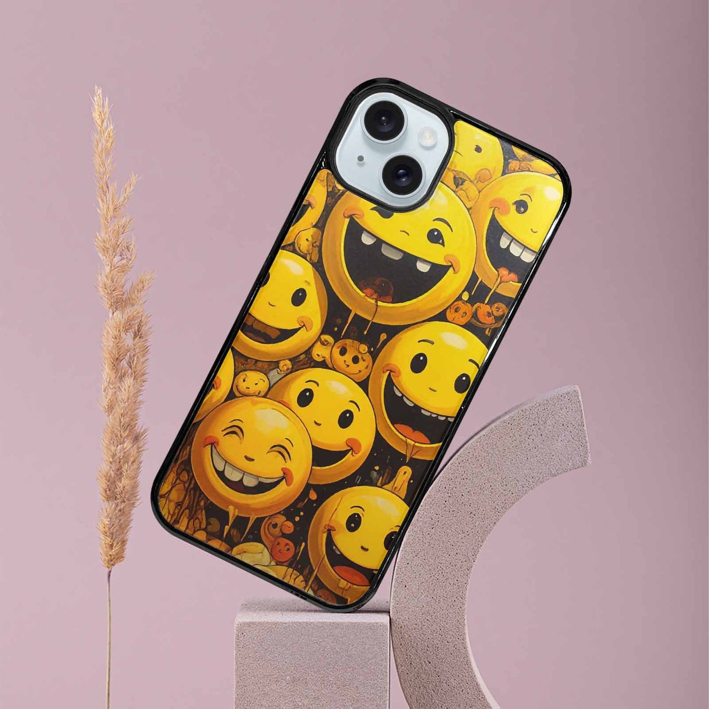 iPhone 15 Plus Case — Melting Moon Smiley Red Splatt, Custom Designed Case Cover