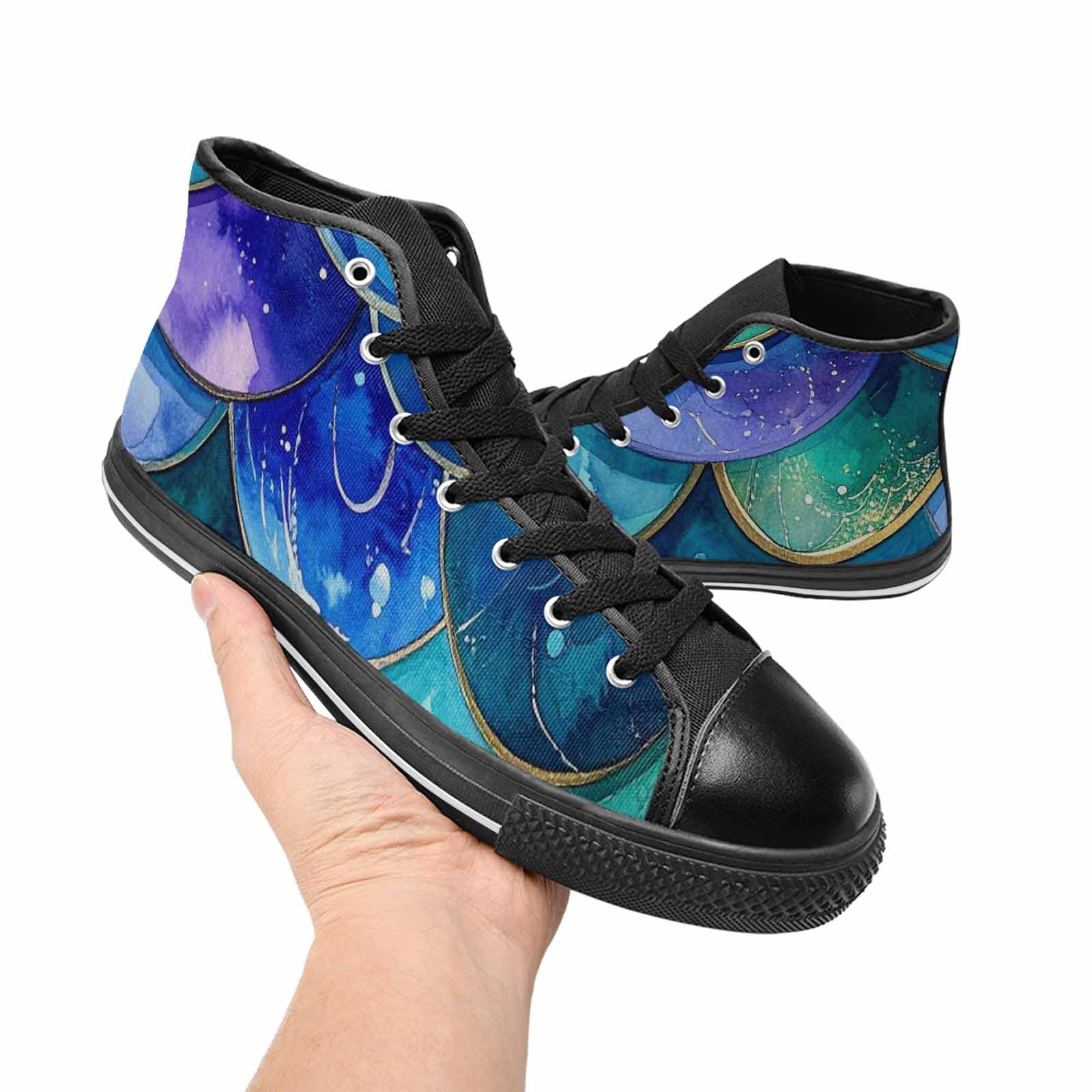 WOMEN'S Mermaid Scale High Top Canvas Vibrant Chaos Shoes