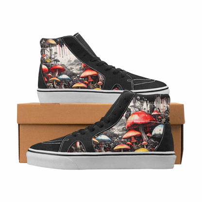WOMEN'S Mushrooms Black & Red Ink High Top Canvas Made To Order Aesthetic Custom Shoes
