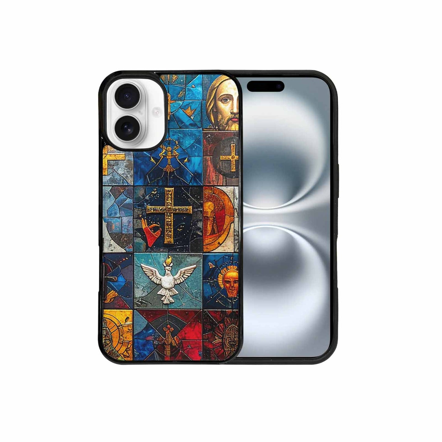 iPhone 16 Plus Case — Jesus Face Small Cross And Faith, Custom Printed Phone Case
