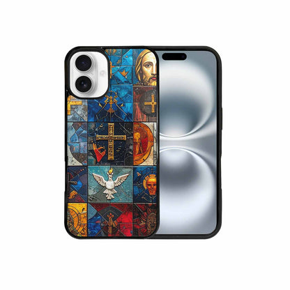 iPhone 16 Plus Case — Jesus Face Small Cross And Faith, Custom Printed Phone Case