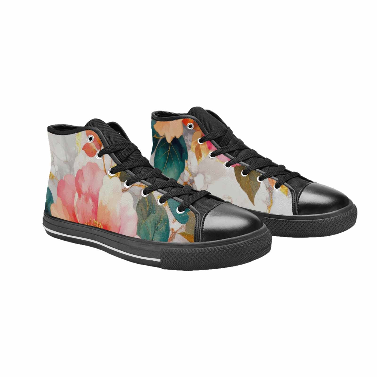 WOMEN'S Marble Floral High Top Canvas Cottagecore Sneakers