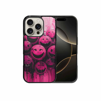 iPhone 16 Pro Case — Melting Moon Smiley Black Pink Ink, Custom Print Case Cover