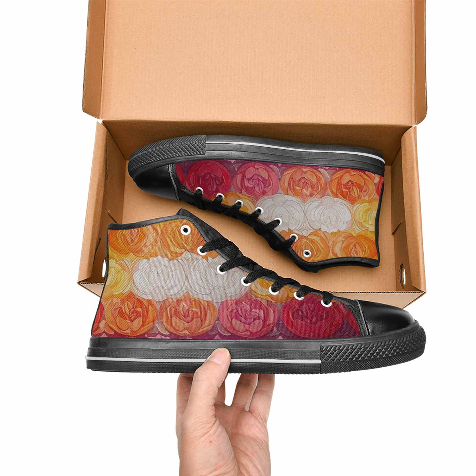 MEN'S Lesbian Flag Color High Top Canvas Wallpaper Art Custom Sneakers