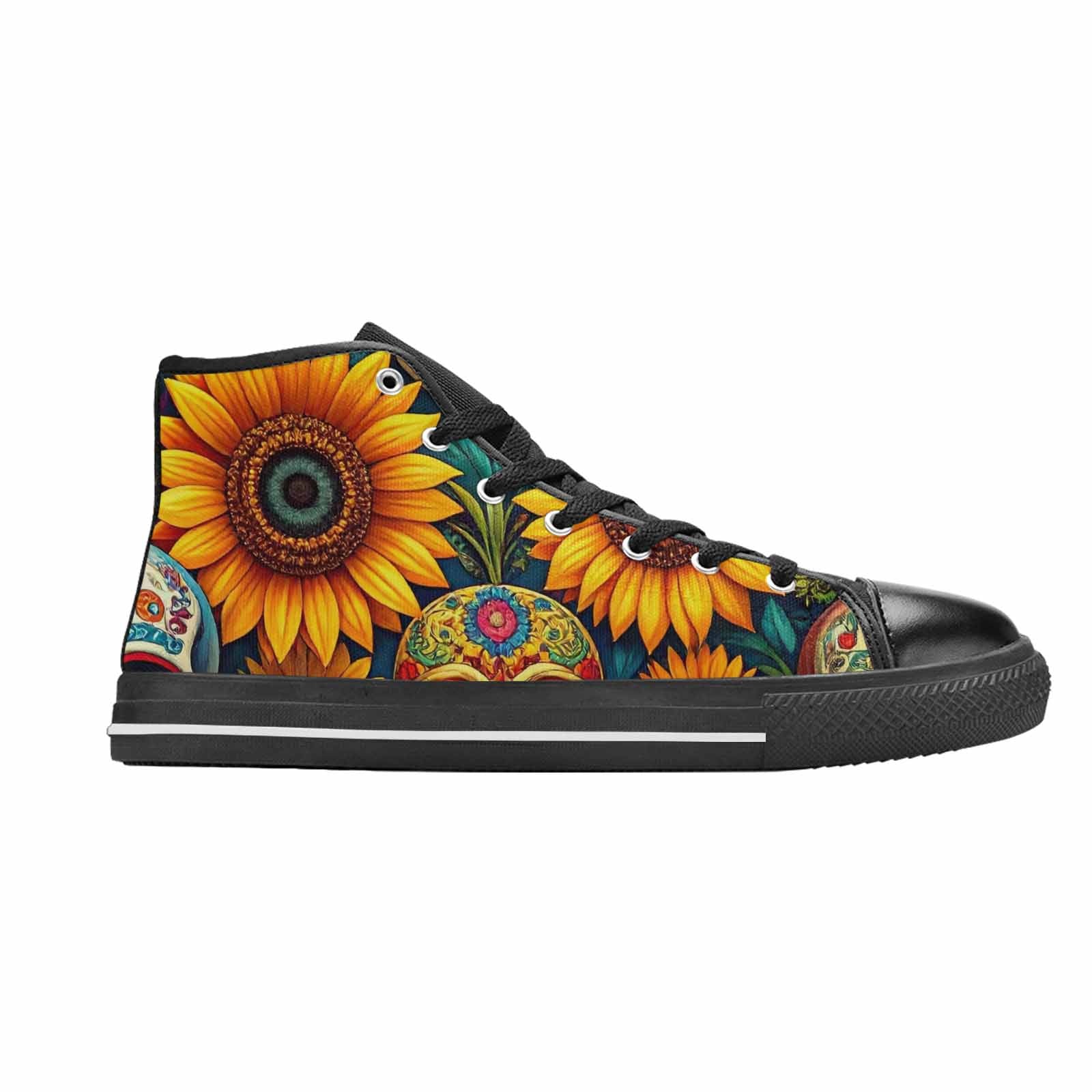 MEN'S Sunflower Skulls Print High Top Canvas Vibrant Chaos Shoes