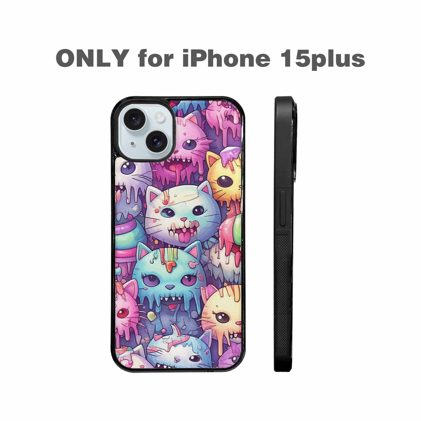 iPhone 15 Plus Case — Pastel Gore Cat Character Pattern Hundreds, Customized Protective Case