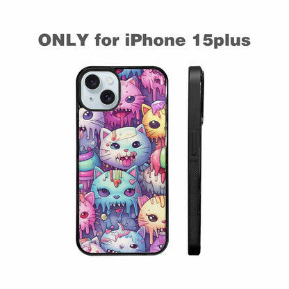 iPhone 15 Plus Case — Pastel Gore Cat Character Pattern Hundreds, Customized Protective Case