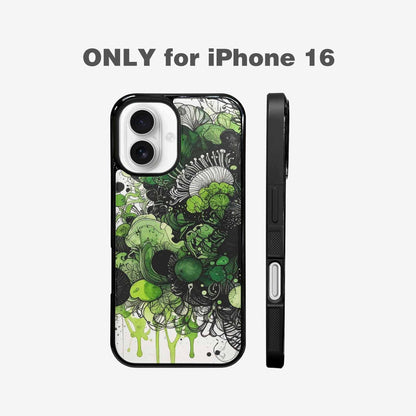 iPhone 16 Case — Sea Creature Burst Black Green Ink, Original Design Phone Case
