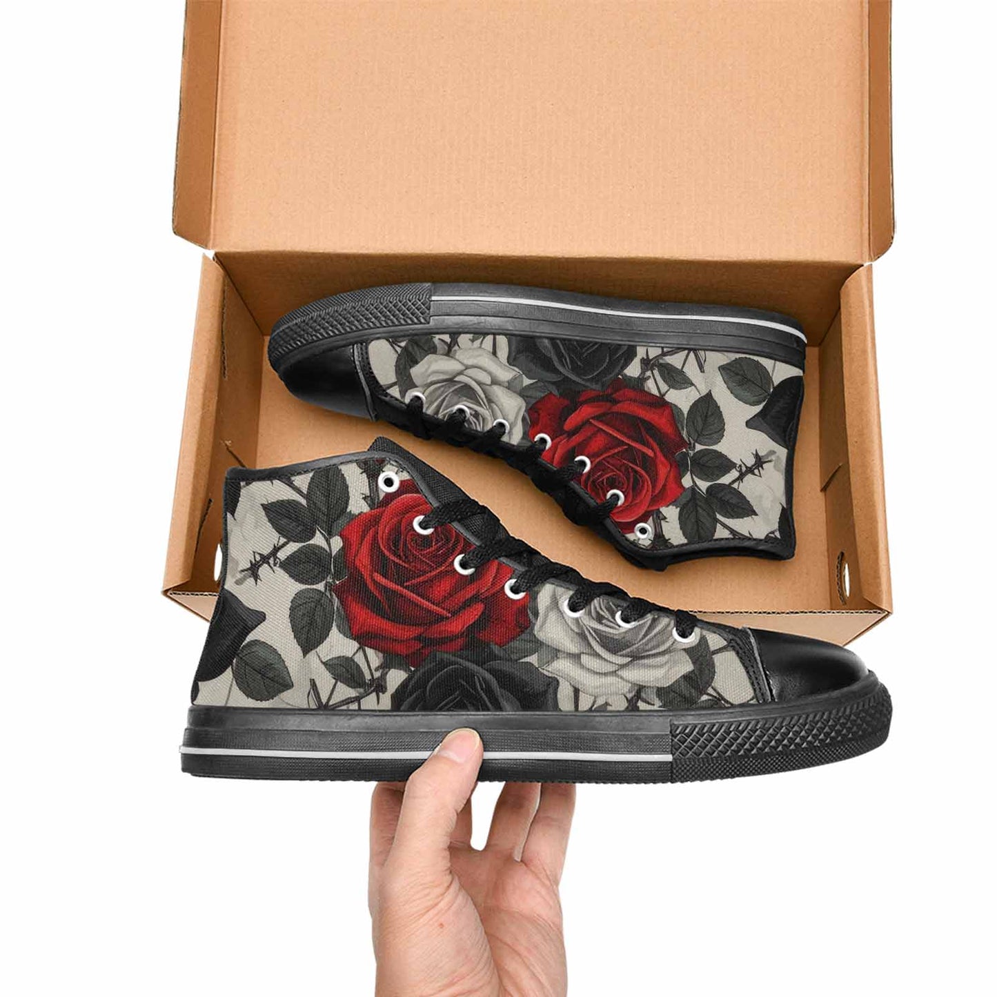MEN'S Black Gothic Rose High Top Canvas Wallpaper Art Custom Sneakers