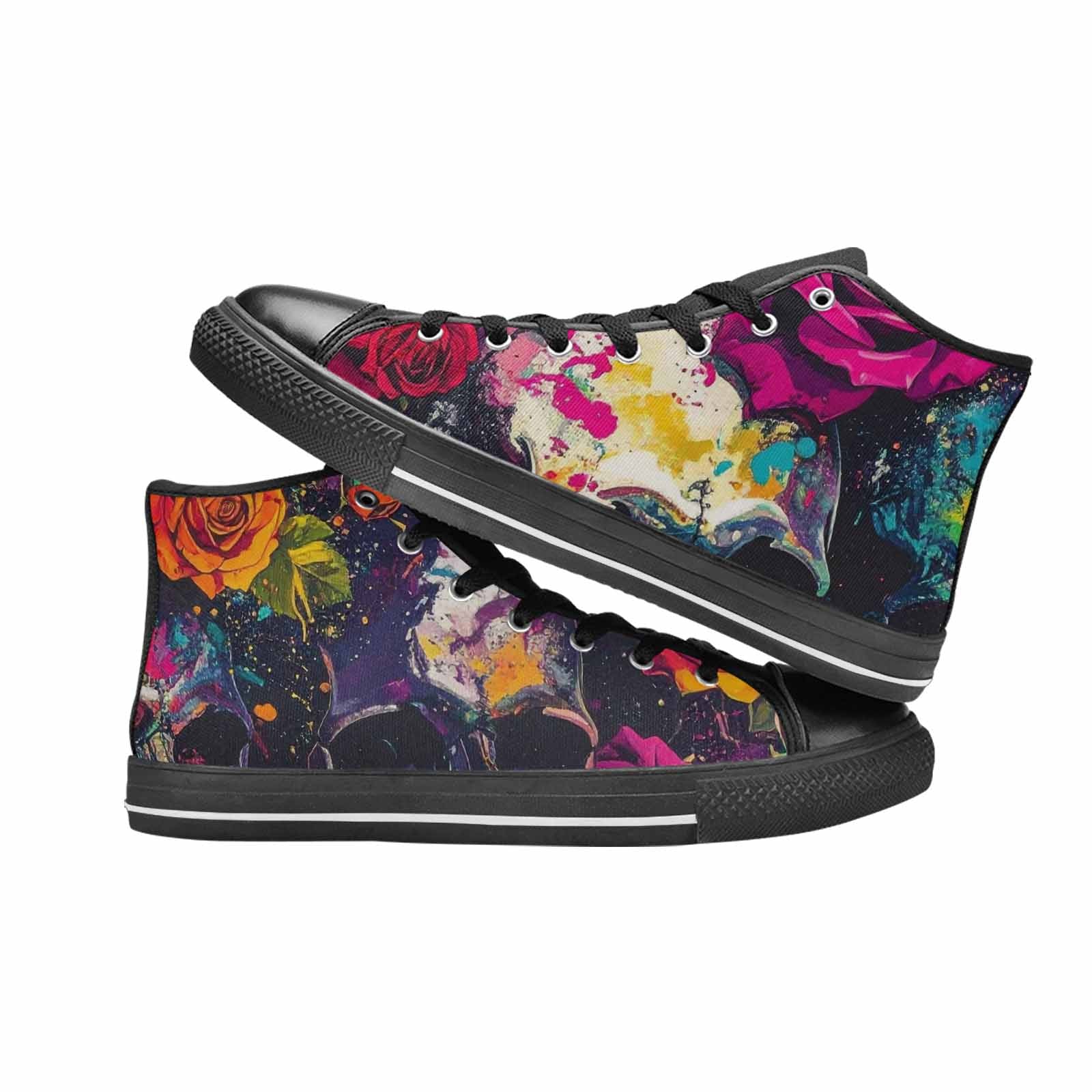 MEN'S Skulls Roses Acid Wash High Top Canvas Aesthetic Custom Shoes