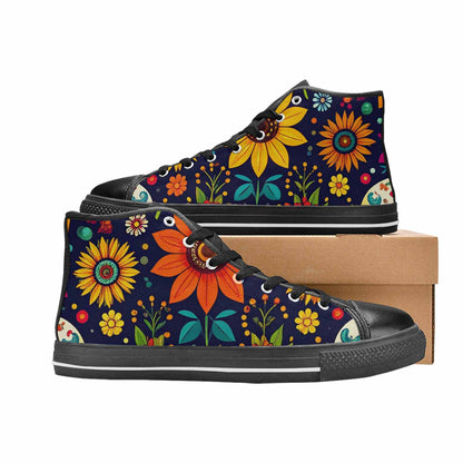MEN'S Sunflowers And Skulls High Top Canvas Dark Academia Custom Shoes