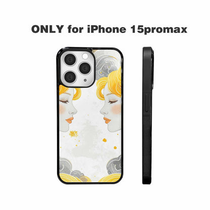 iPhone 15 Pro Max Case — Gemini Twins Zodiac Pattern Seamless Repeat, Customized Protective Case