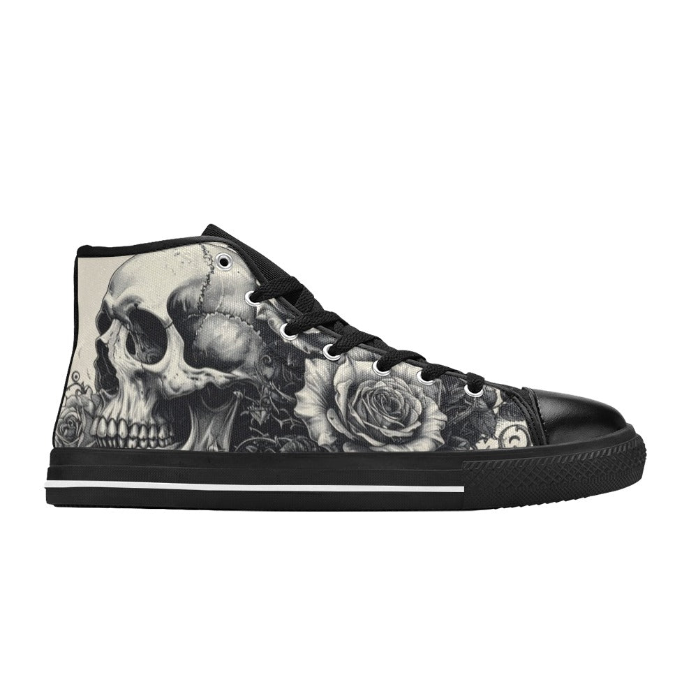 Grey Skull Greyscale Women's Gothic High Top Canvas Shoes | Freaky Shoes®