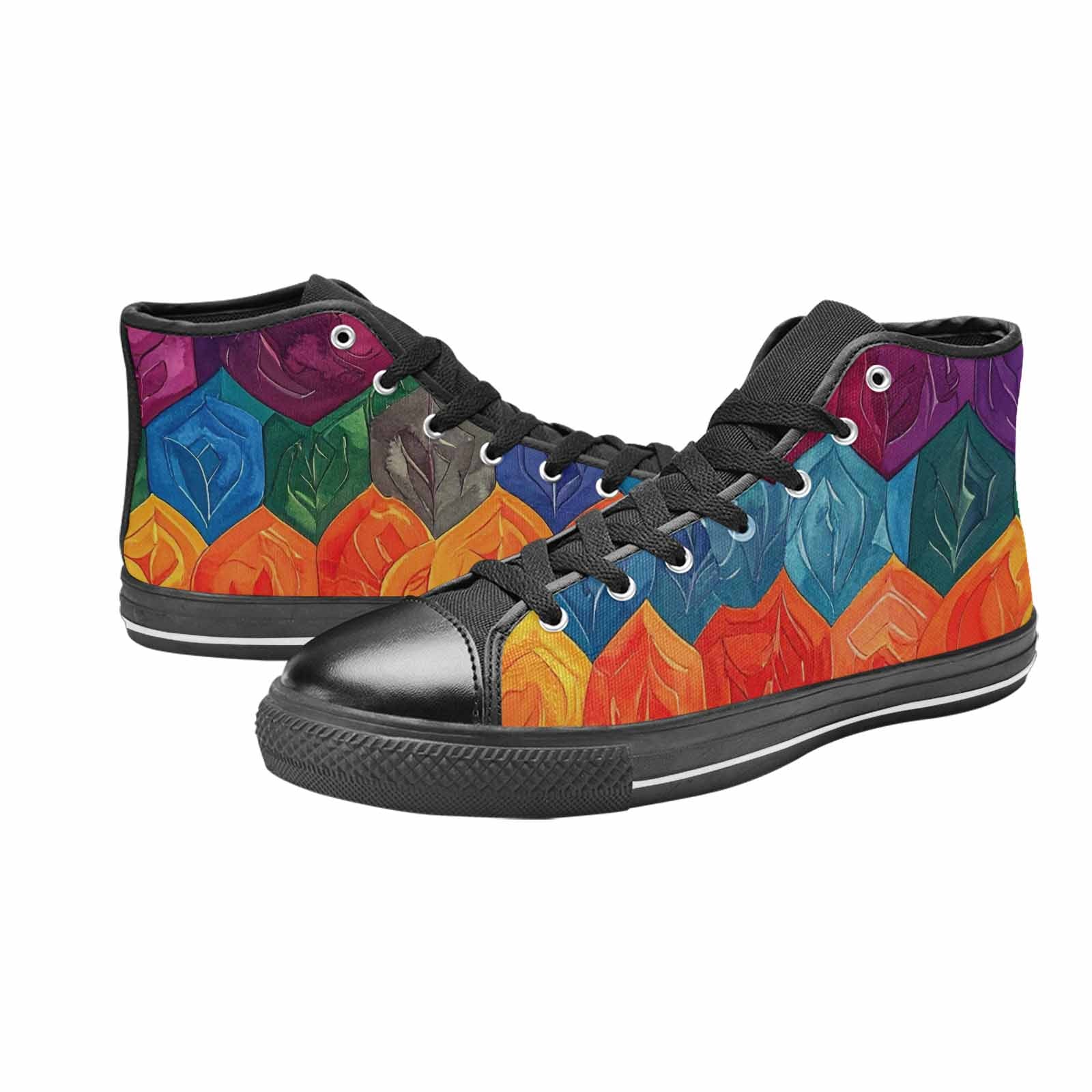 MEN'S Rainbow Pride Flag High Top Canvas Vibrant Chaos Shoes