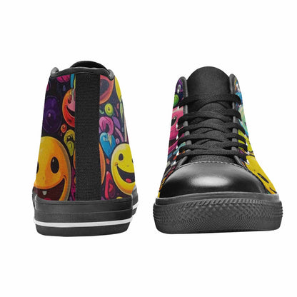 MEN'S Yellow Smiley Face High Top Canvas Neon Fantasy Shoes