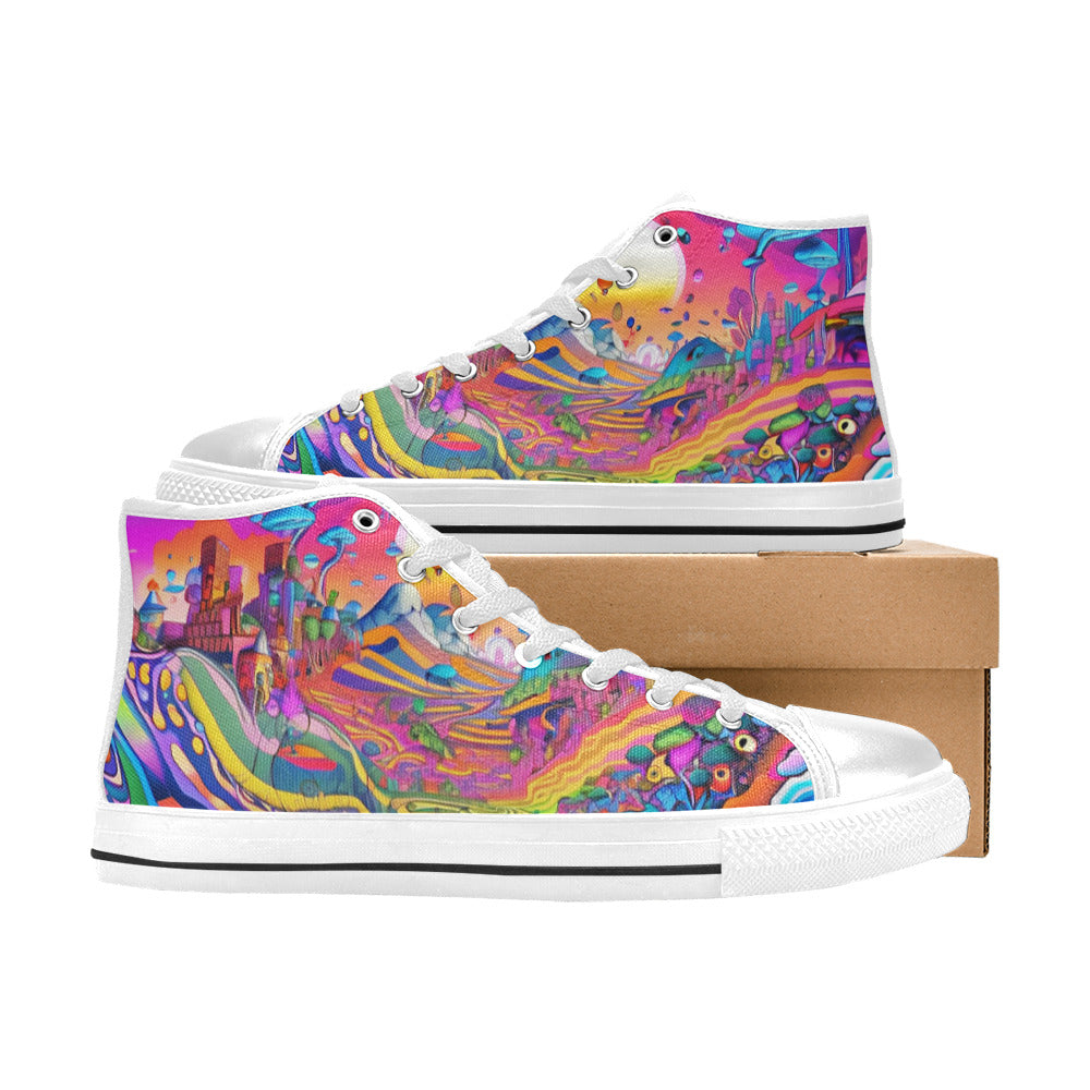 WOMEN'S Trippy World Art 3 High Top Canvas Wallpaper Art Sneakers