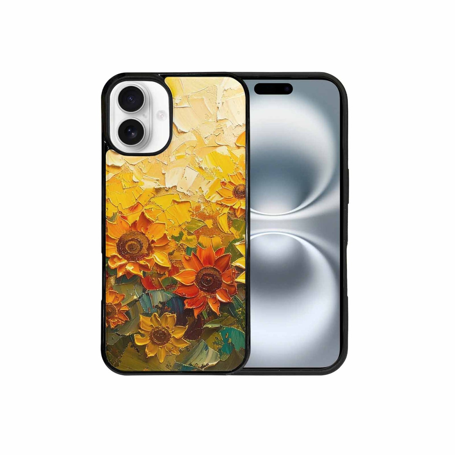 iPhone 16 Plus Case — Impressionist Sunflower Brushstroke Pattern Hundreds Of, Customized Protective Case