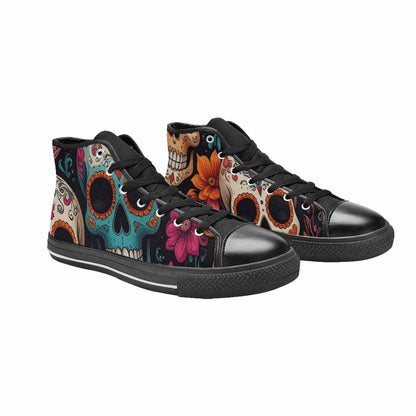 WOMEN'S Dia De Los Muertos Sugar Skull High Top Canvas Dark Academia Custom Sneakers