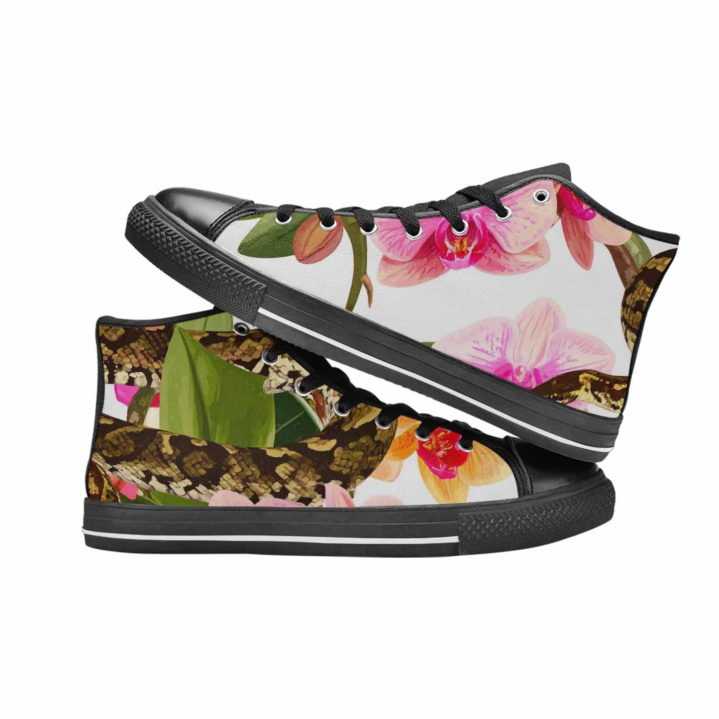 MEN'S Floral Snake Print High Top Canvas Cottagecore Custom Shoes