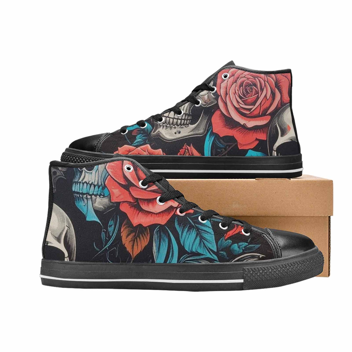 WOMEN'S Skulls Roses Biker Tattoo High Top Canvas Y2K Custom Shoes
