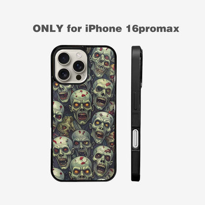 iPhone 16 Pro Max Case — Zombie Head Pattern Hundreds Of Small, Custom Printed Phone Case