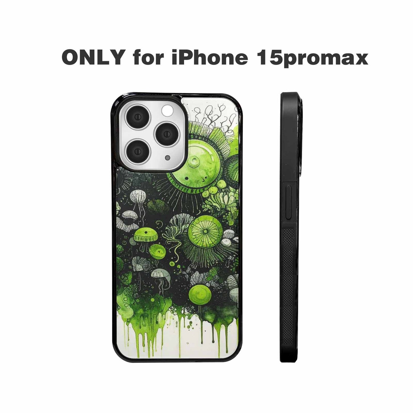 iPhone 15 Pro Max Case — Sea Creature Burst Black Green Ink, Customized Protective Case