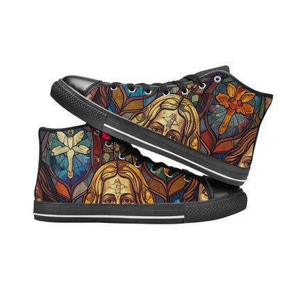 WOMEN'S Jesus Face Small High Top Canvas Cottagecore Sneakers