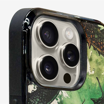 iPhone 16 Pro Case — Dragon Scale Black Green Ink Dragons, Custom Designed Case Cover