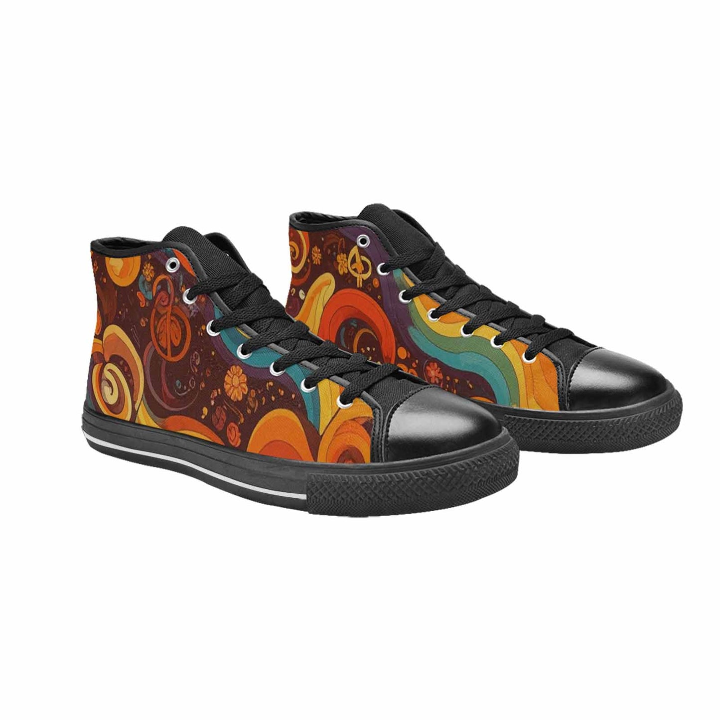 WOMEN'S Groovy 70S Peace High Top Canvas Vibrant Chaos Sneakers