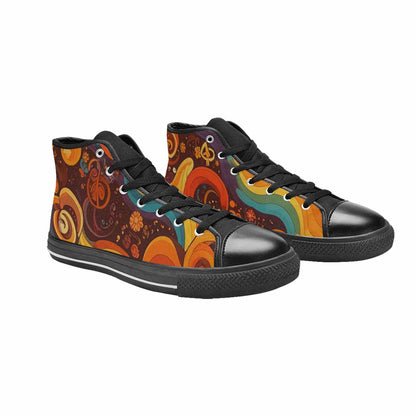 WOMEN'S Groovy 70S Peace High Top Canvas Vibrant Chaos Sneakers