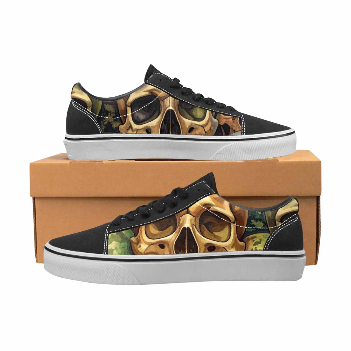 WOMEN'S Skulls × Camo Skulls Lace-Up Canvas Wallpaper Art Custom Sneakers