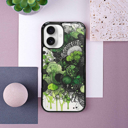 iPhone 16 Case — Sea Creature Burst Black Green Ink, Original Design Phone Case