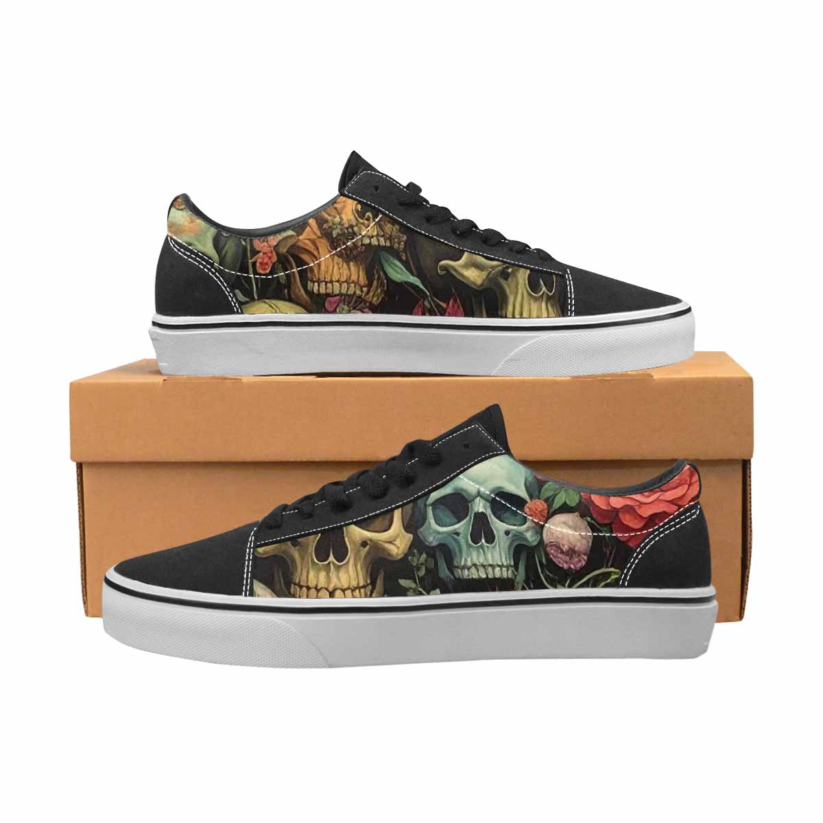 WOMEN'S Skulls  Botanical Skulls Lace-Up Canvas Grunge Shoes