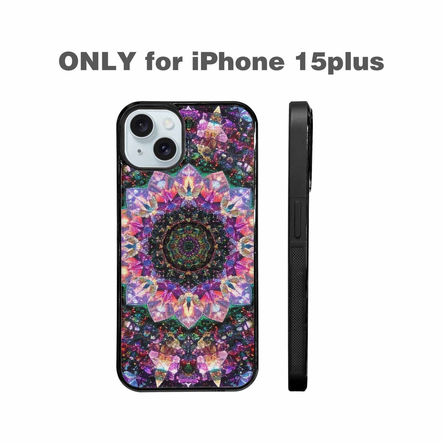 iPhone 15 Plus Case — Crystal Mandala Art Seamless Pattern Vibrant, Custom Phone Case