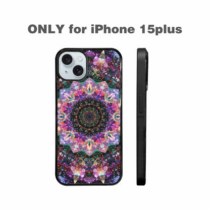 iPhone 15 Plus Case — Crystal Mandala Art Seamless Pattern Vibrant, Custom Phone Case