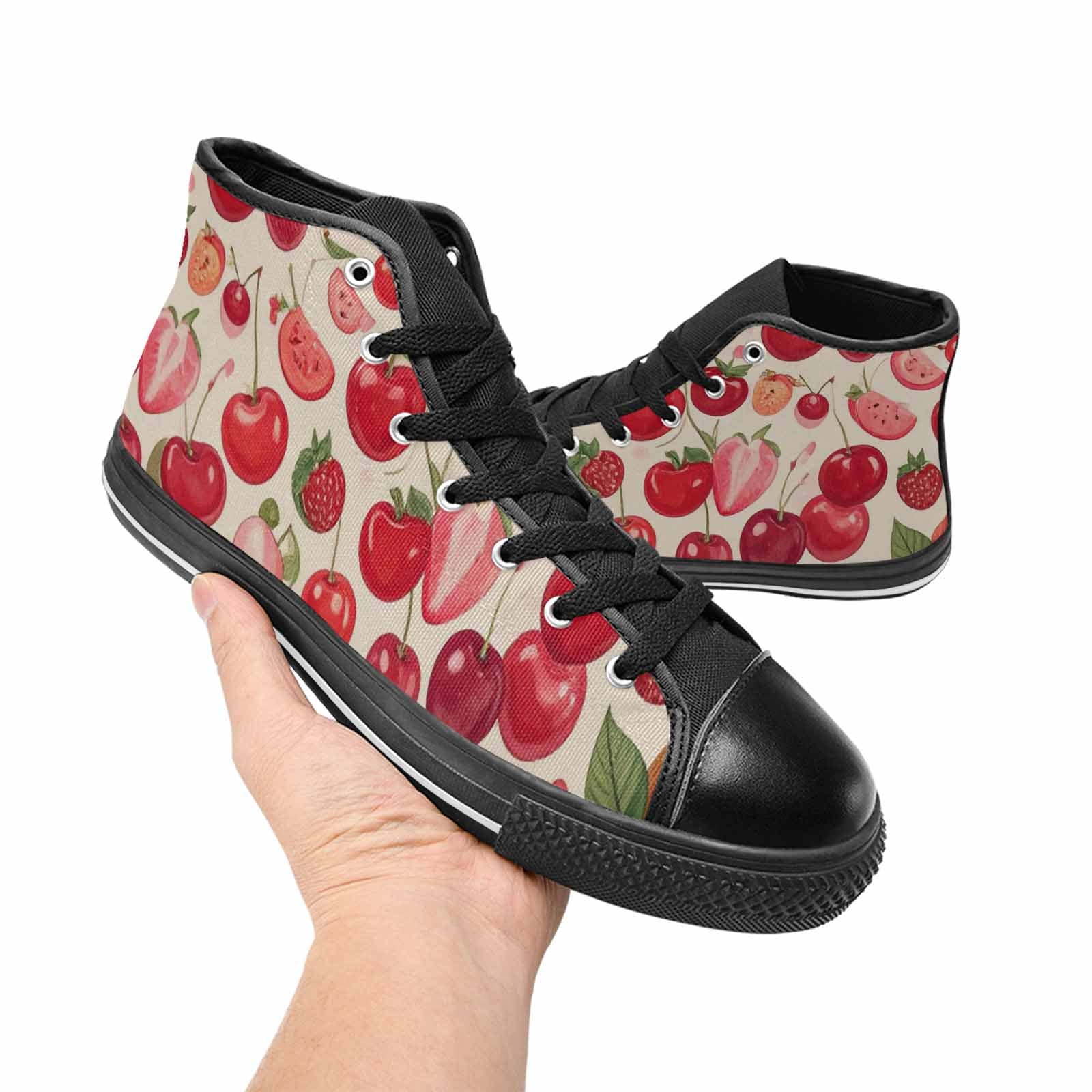 WOMEN'S Cherry Fruit Print High Top Canvas Y2K Custom Sneakers