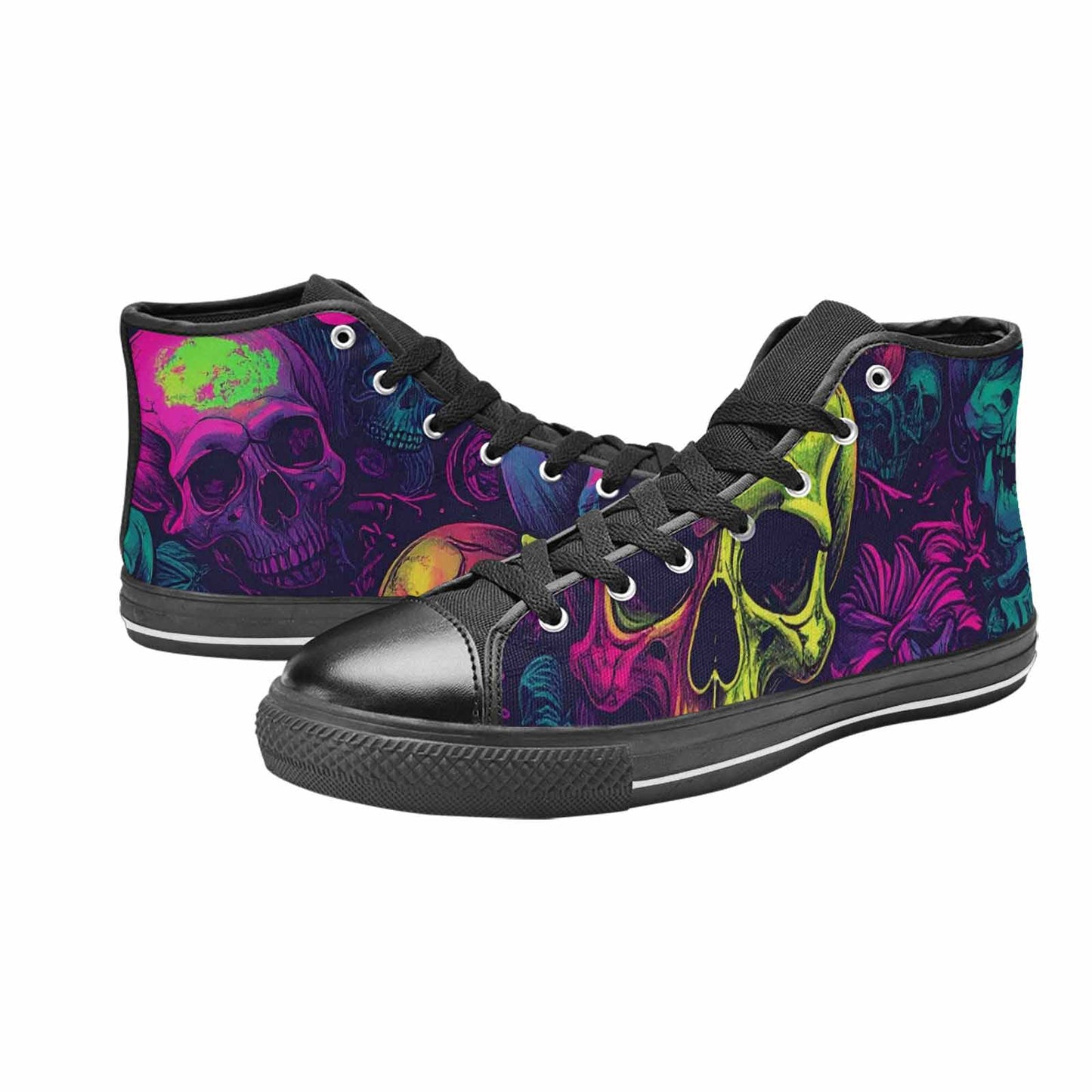 WOMEN'S Skulls - Neon High Top Canvas Wallpaper Art Custom Sneakers