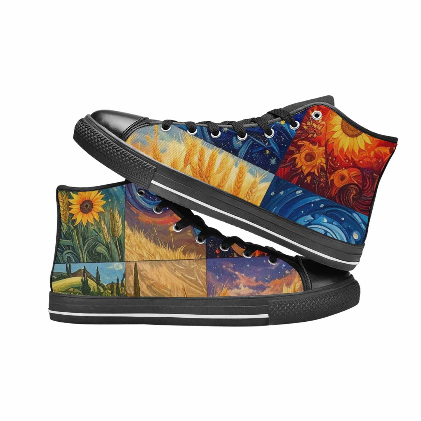 WOMEN'S Van Gogh-Style Swirl High Top Canvas Dark Academia Sneakers