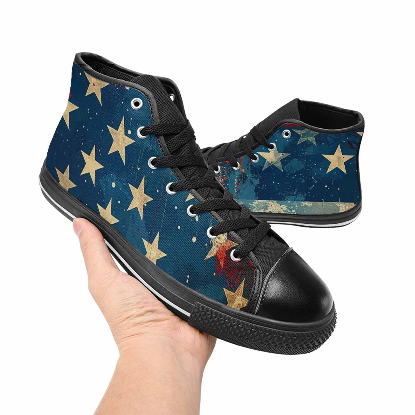 MEN'S American Flag Stars High Top Canvas Wallpaper Art Sneakers