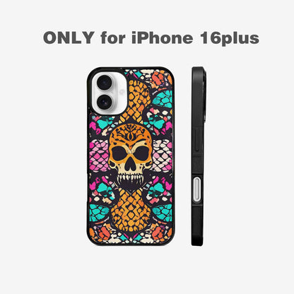 iPhone 16 Plus Case — Snake Print Skull, Custom Phone Case