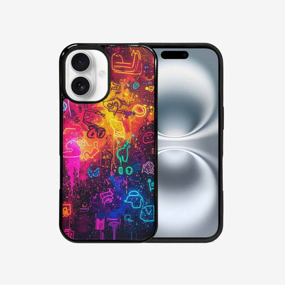iPhone 16 Case — Neon Glow Outline Icon Pattern Hundreds, Custom Print Case Cover