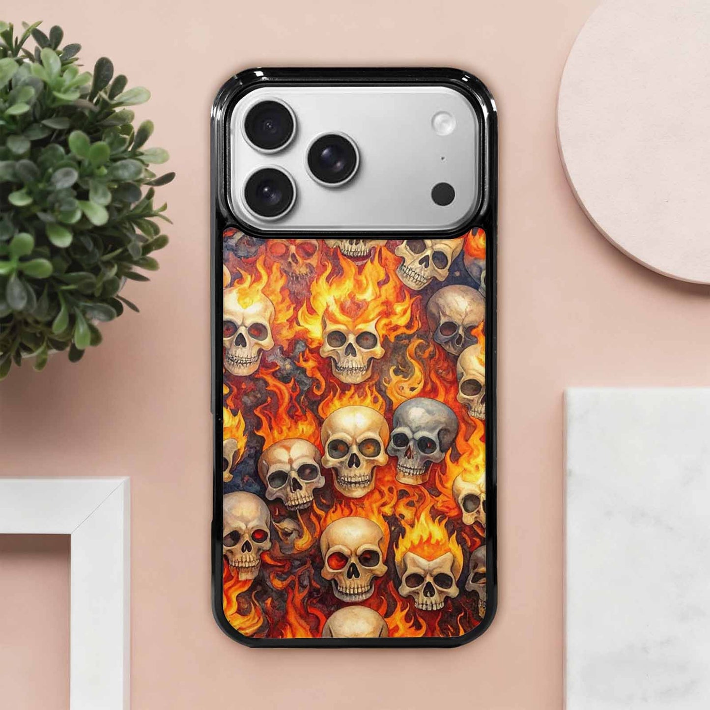 iPhone 17 Pro Max Case — Skulls Flaming Skulls Small Gothic Skulls, Custom Print Case Cover