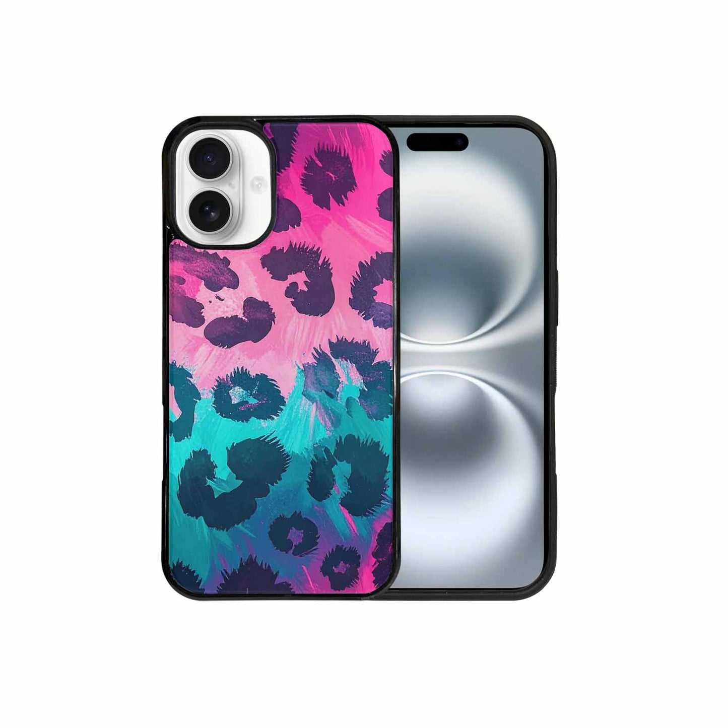 iPhone 16 Plus Case — Leopard Neon Pink Teal Airbrush, Custom Designed Case Cover