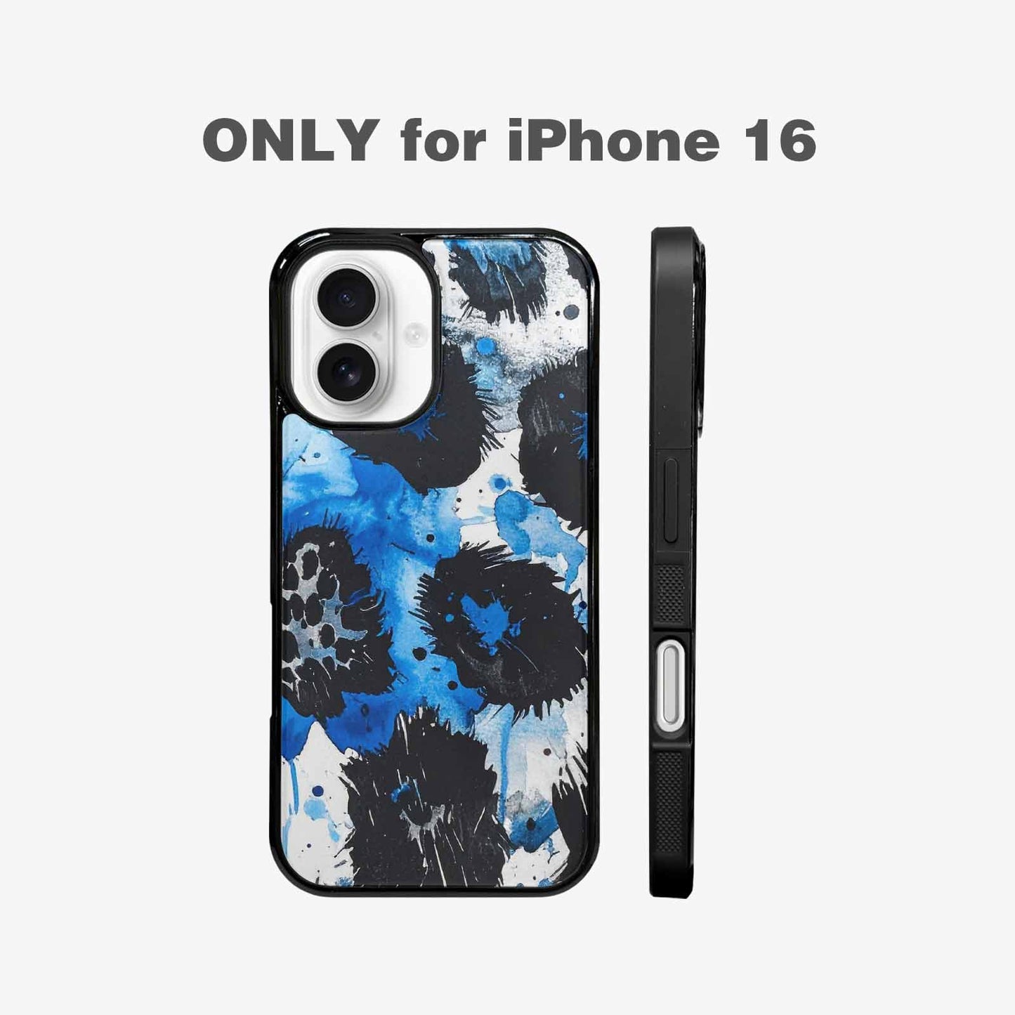 iPhone 16 Case — Animal Print Black Blue Ink Animal, Custom Made Phone Cover