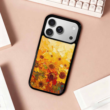 iPhone 17 Pro Case — Impressionist Sunflower Brushstroke Pattern Hundreds Floral, Custom Designed Case Cover